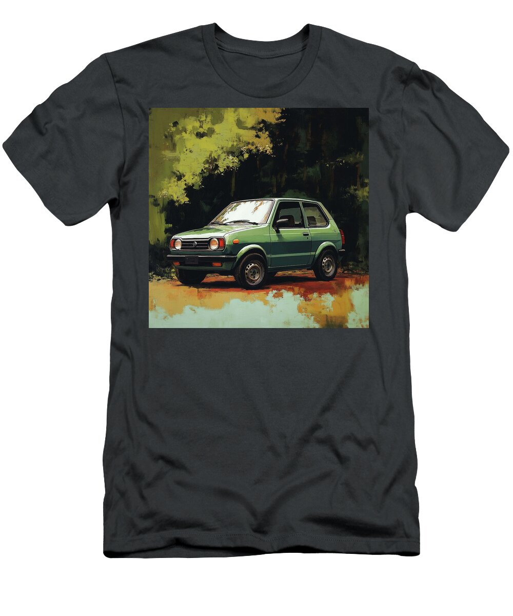 Vintage Car Green Vehicle Nissan March 1982 Japan Hatchback Jdm Car Forest Scene Grayson Sheppard T-Shirt