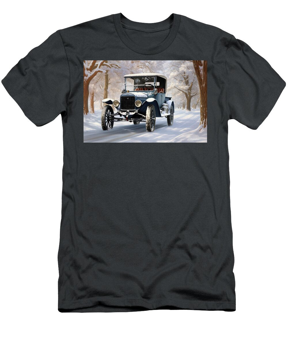 Vintage Car in Snowy Forest Evie Carrier T-Shirt