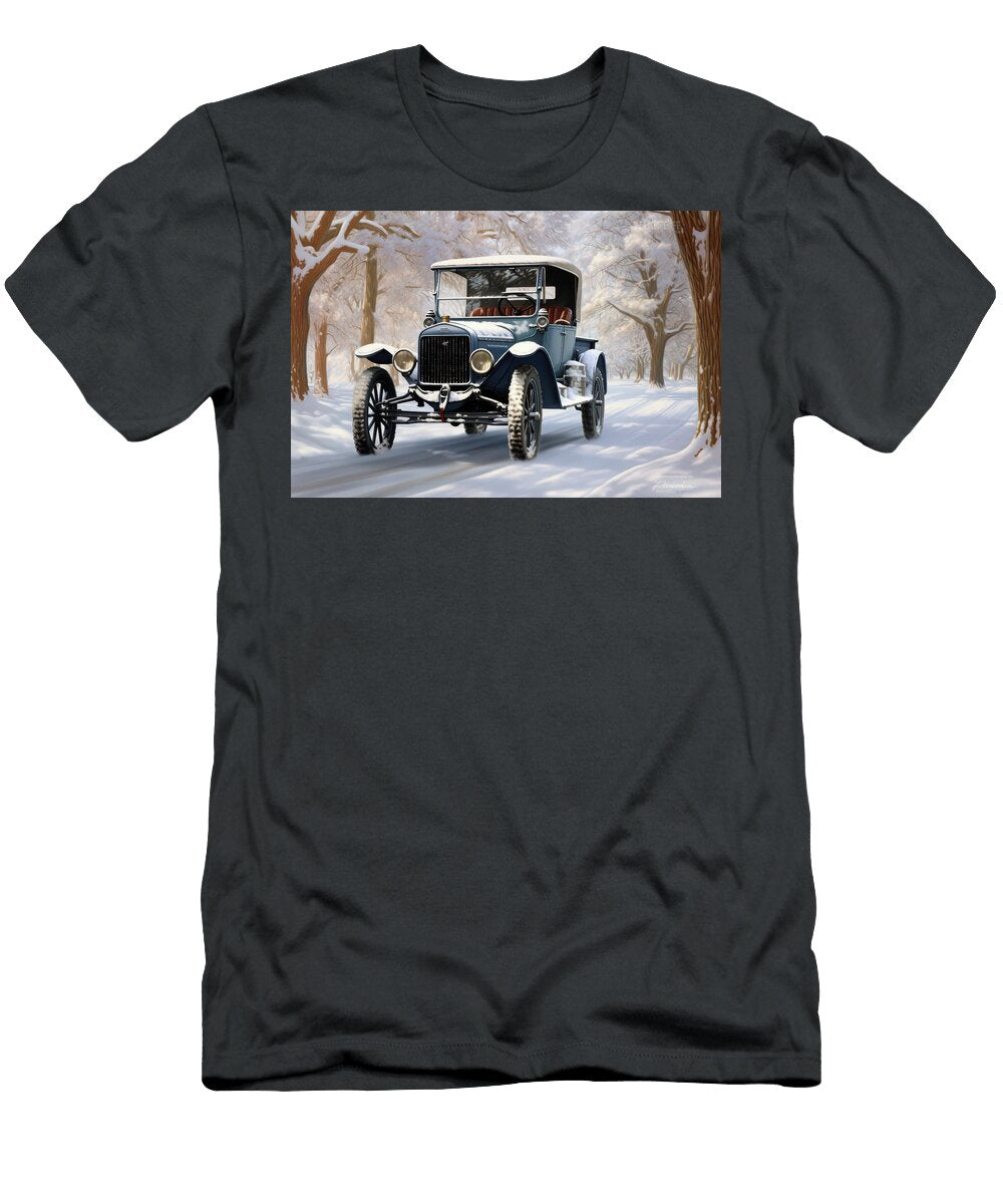 Vintage Car in Winter Wonderland Evie Carrier T-Shirt
