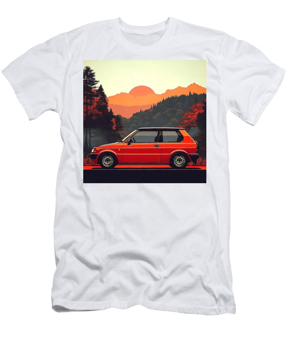 Vintage Car Mountain Scenery Suzuki Swift 1983 Japan Hatchback Jdm Car Vintage Sunset Vibes Grayson Sheppard T-Shirt