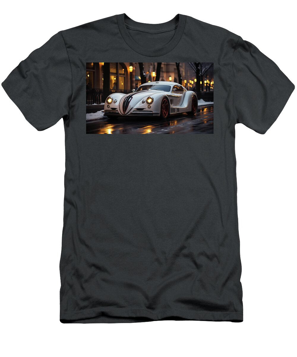 Vintage Car on a Snowy City Street Evie Carrier T-Shirt