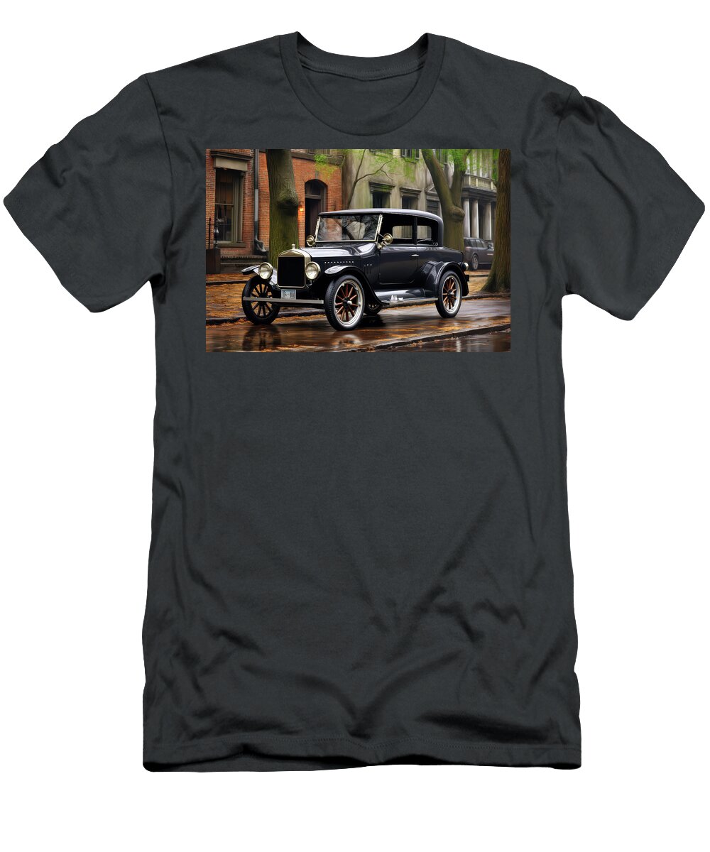 Vintage Car on Cobblestone Street Evie Carrier T-Shirt