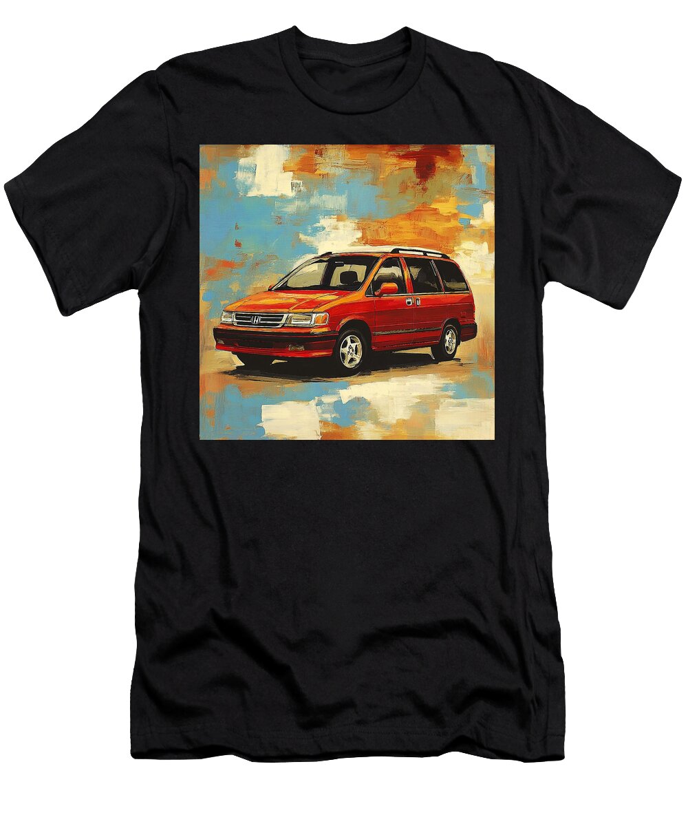 Vintage Car Red Vehicle Honda Odyssey 1994 Japan Minivan Muscle Car Art Abstract Art Grayson Sheppard T-Shirt