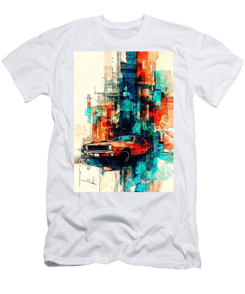Vintage Car with Geometric Backdrop 1974 Amc Hornet X Hatchback 304 Hugo Boyle T-Shirt