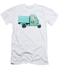 Vintage Cyan Italian Motorized Rikshaw with Italian Flag Sticker on the Door Idan Badishi T-Shirt