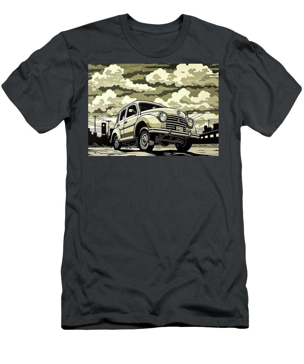 Vintage Honda Hr V Car Illustration a Monochrome Cityscape Destiney Sullivan T-Shirt