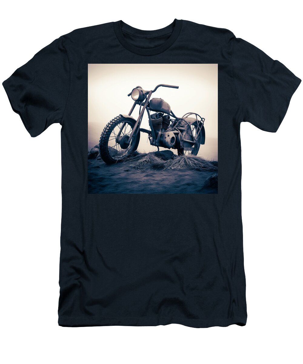 Vintage Motorcycle Parked on the Rocks Yo Pedro T-Shirt