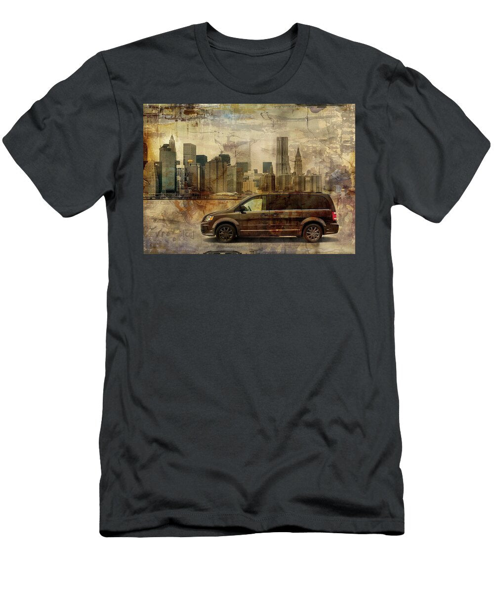 Vintage New York City Skyline with Sports Dodge Grand Caravan Car Kyran Estrada T-Shirt