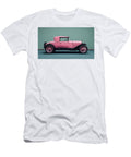 Vintage Pink Car on Teal Background Evie Carrier T-Shirt