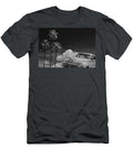 Vintage Plymouth Automobile in Black and White Against Palm Trees Randall Nyhof T-Shirt