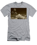 Vintage Plymouth Automobile in Sepia Tone Against Palm Trees Randall Nyhof T-Shirt