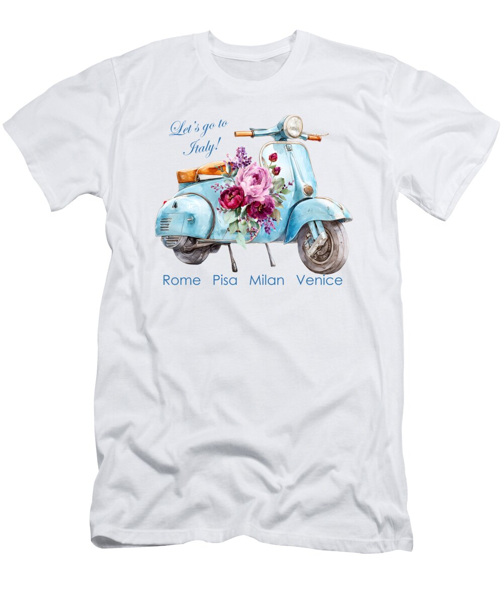 Vintage Scooter with Floral Design Johanna Hurmerinta T-Shirt