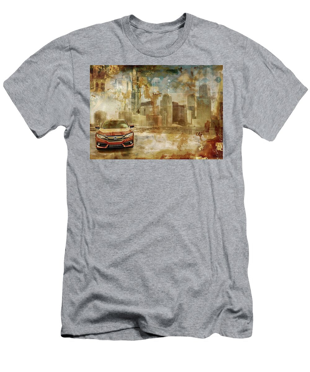 Vintage Sports Honda Civic Hatchback Car in a Grungy Cityscape Kyran Estrada T-Shirt
