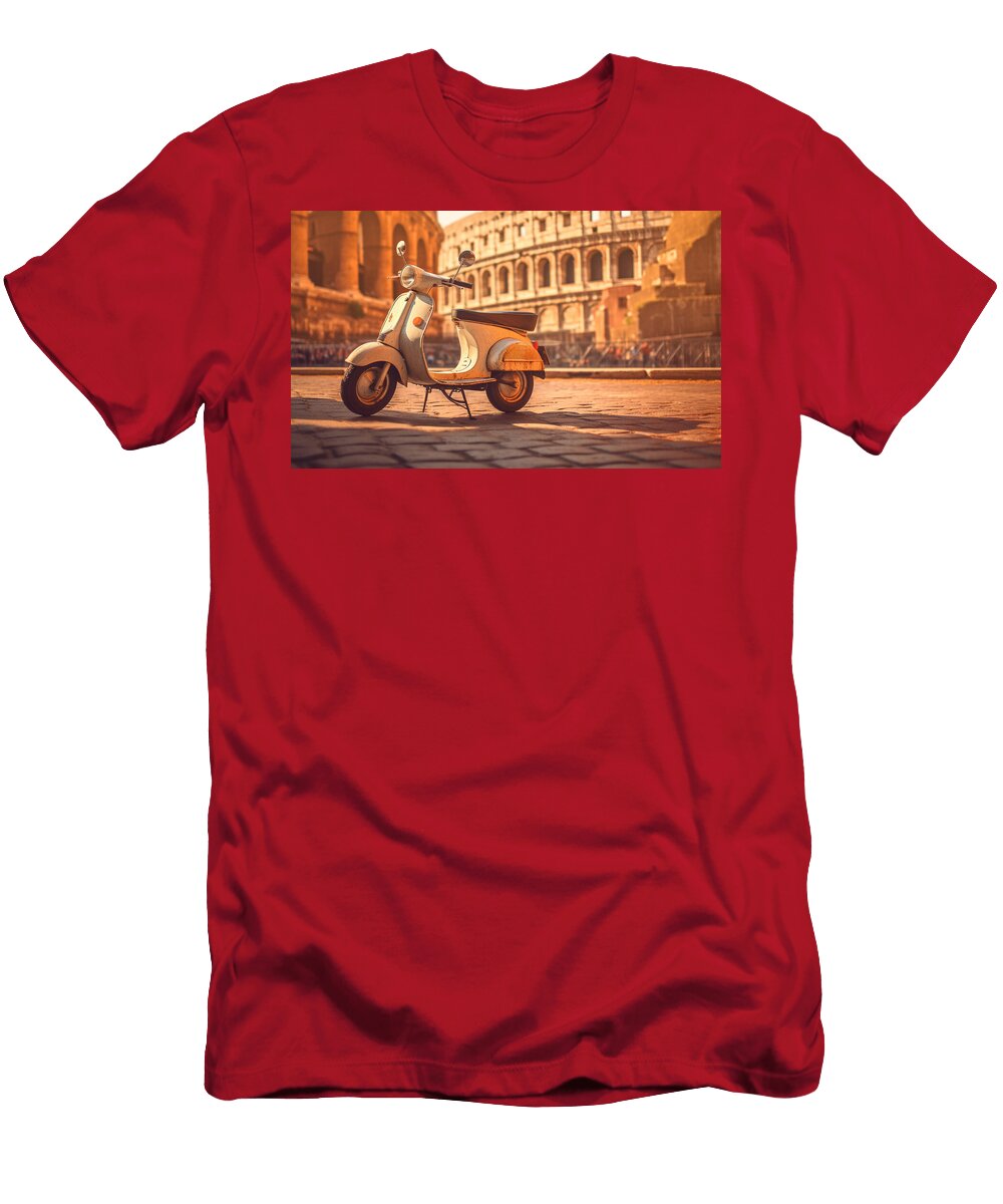 Vintage Vespa Near the Colosseum a Roman Holiday Scene Dream Stuff T-Shirt