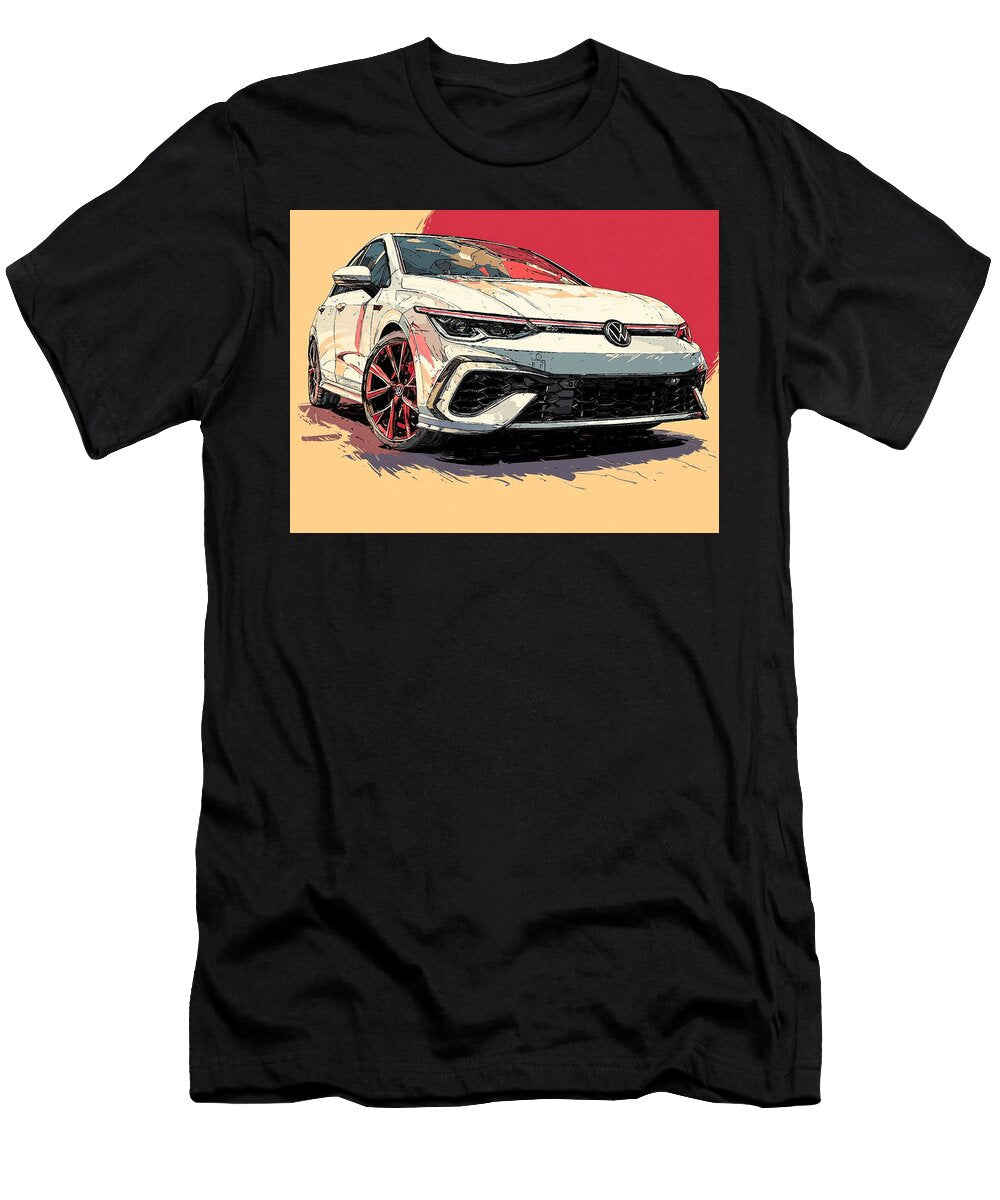 Volkswagen Car Against Bold Background Volkswagen Golf Gti 2023 Hatchback Vehicle Art Car Design Sty Hollie Love T-Shirt