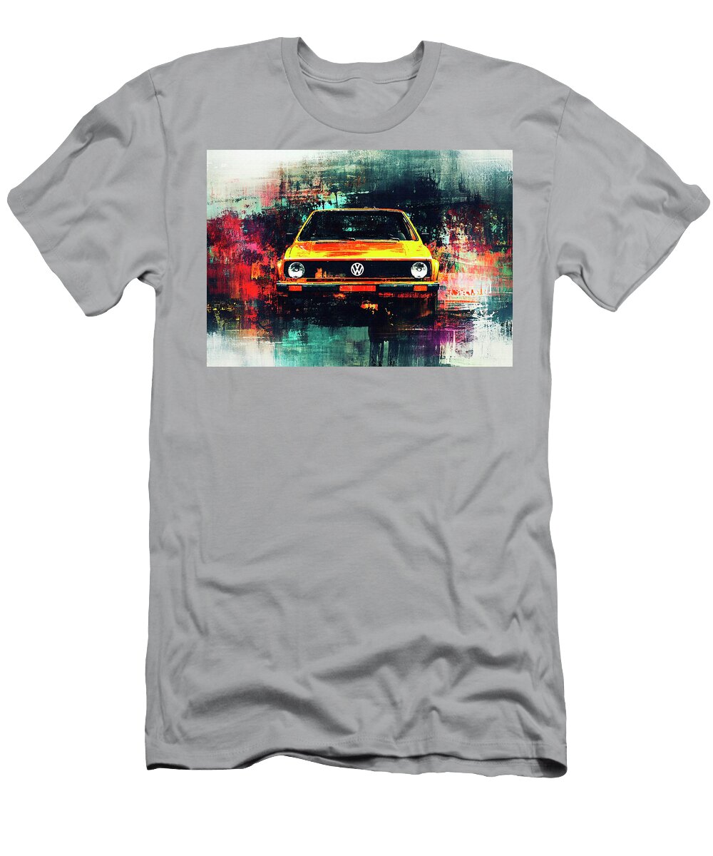 Volkswagen Golf Gti 1976 Germany Hatchback Vibrant Yellow Classic Car in Abstract Style Pollard Halle T-Shirt