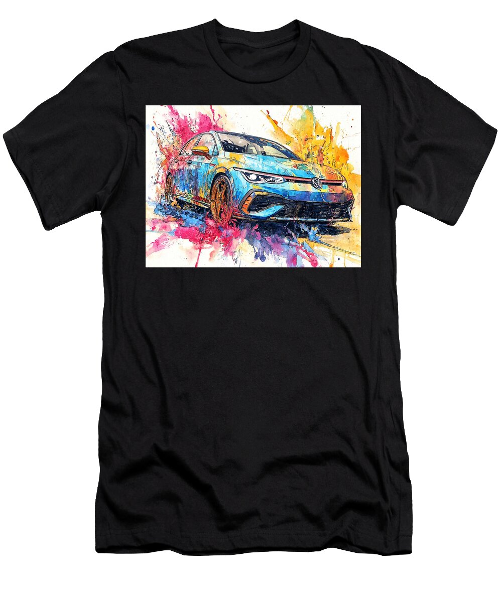 Volkswagen Golf Gti 2023 Hatchback Abstract Art Colorful Car Vibrant Car Art Hollie Love T-Shirt