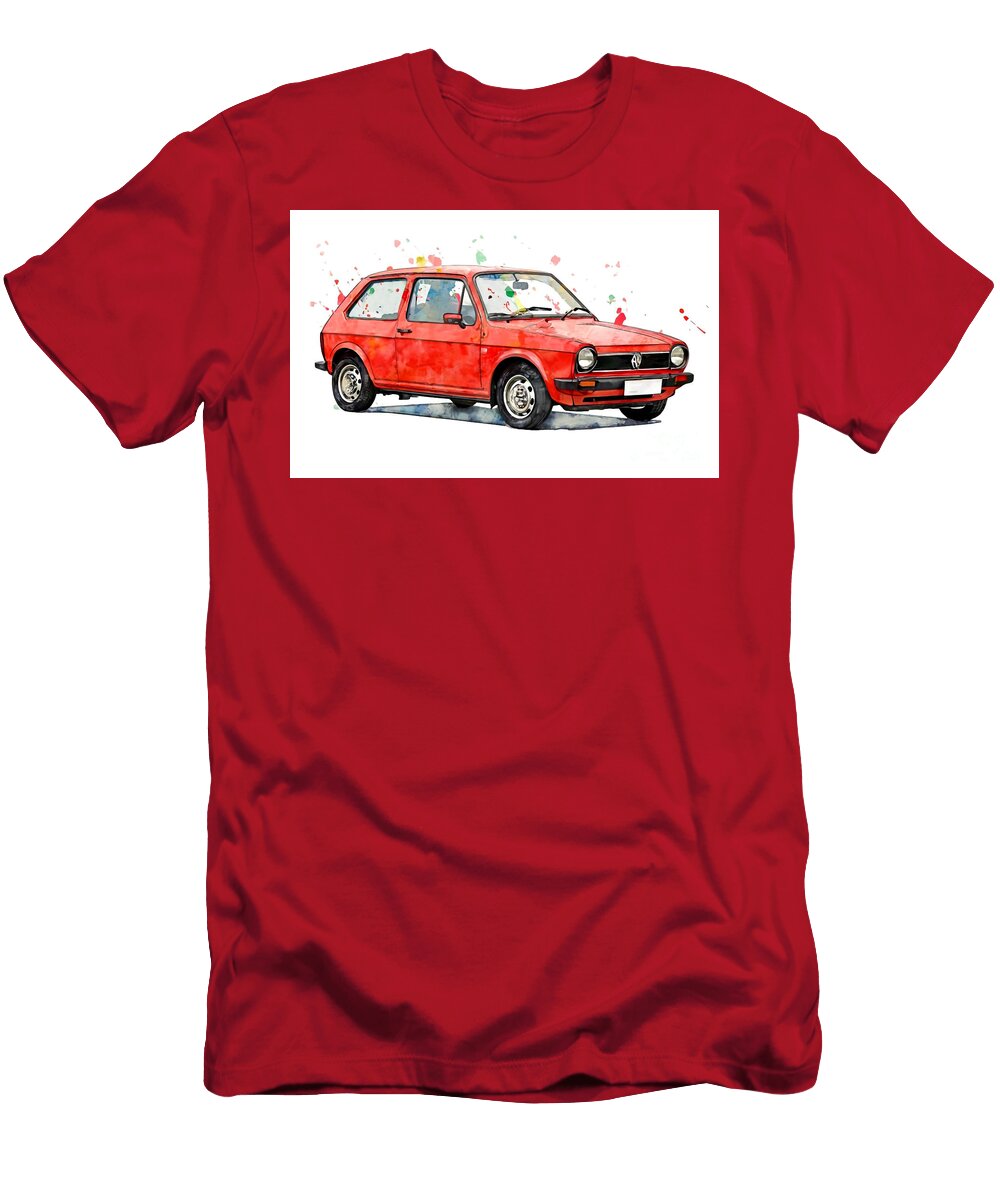 Volkswagen Golf I 1976 Red Hatchback Exterior Retro Cars Watercolor Lowell Harann T-Shirt