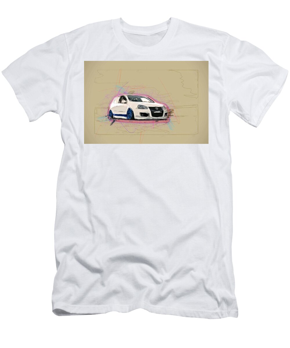Volkswagen Golf White Hatchback Tuning Mk5 Blue Wheels Niche Low Profile Tires V Ola Kunde T-Shirt