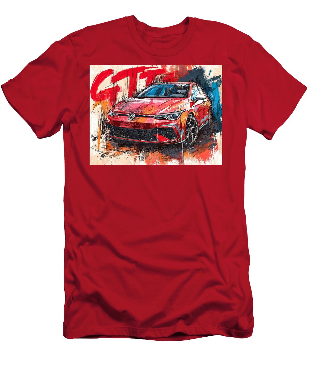 Volkswagen Gti in Bold Colors Volkswagen Golf Gti 2023 Hatchback Red Sports Car Abstract Car Art Red Hollie Love T-Shirt