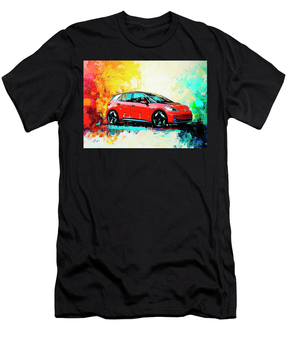 Volkswagen Id3 2020 Germany Electric Hatchback Red Electric Car in Abstract Style a Vibrant Automo Pollard Halle T-Shirt