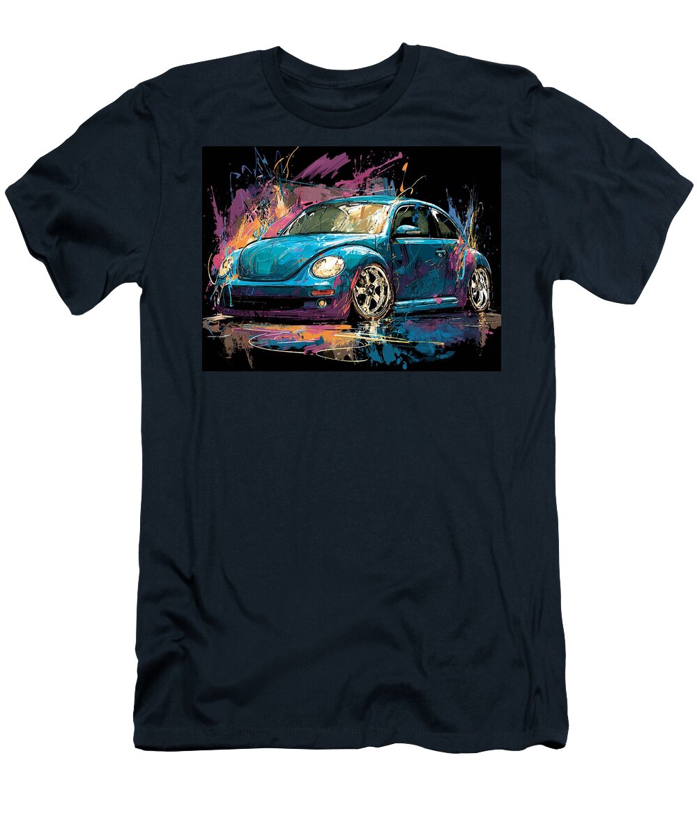 Volkswagen New Beetle 2000 Hatchback Abstract Art Colorful Car Vibrant Blue Car Art Hollie Love T-Shirt