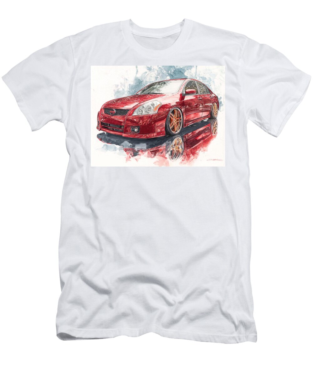 Watercolor Artwork Nissan Sentra 2007 Sedan Red Car Illustration Red Car Watercolor Painting Hollie Love T-Shirt