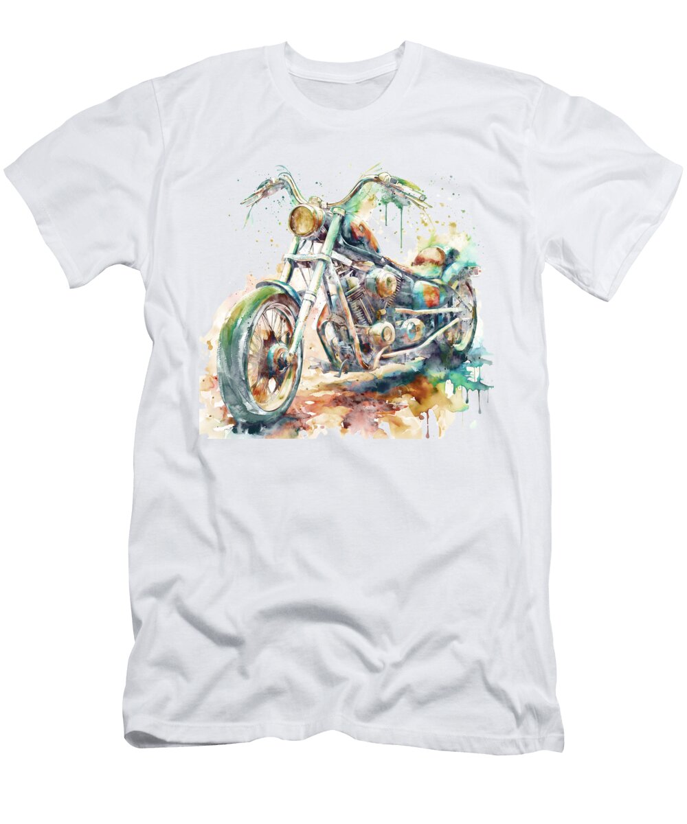 Watercolor Classic Chopper Motorcycle Marian Voicu T-Shirt