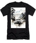 Watercolor Painting of a Honda Civic Hatchback Car in a Mountain Landscape Kari Goldfalse T-Shirt