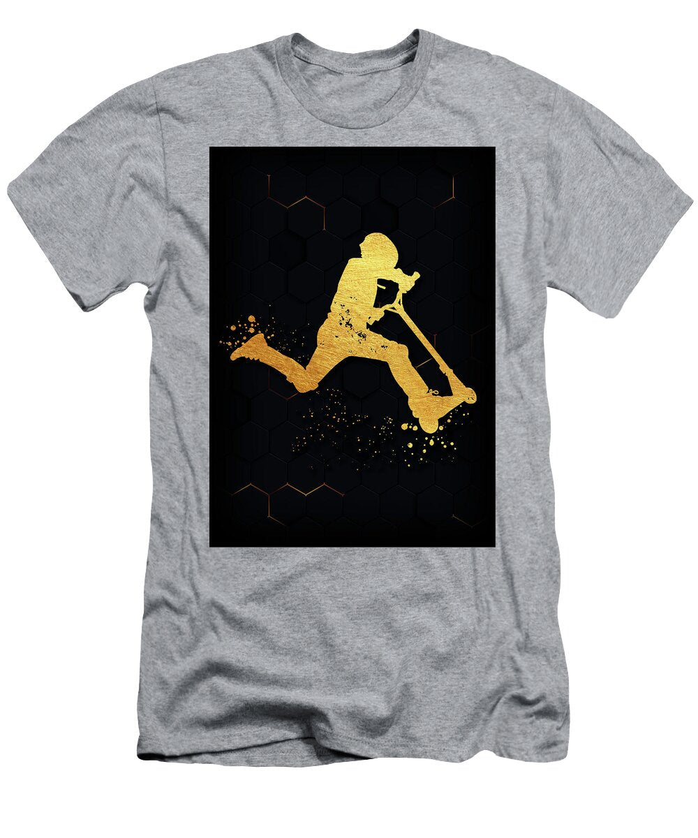 Watercolor Scooter Boy Watercolor Print Kick Scooter Rider Boy Stunt Kick Scooter Extreme Sport Prin Leith Huber T-Shirt