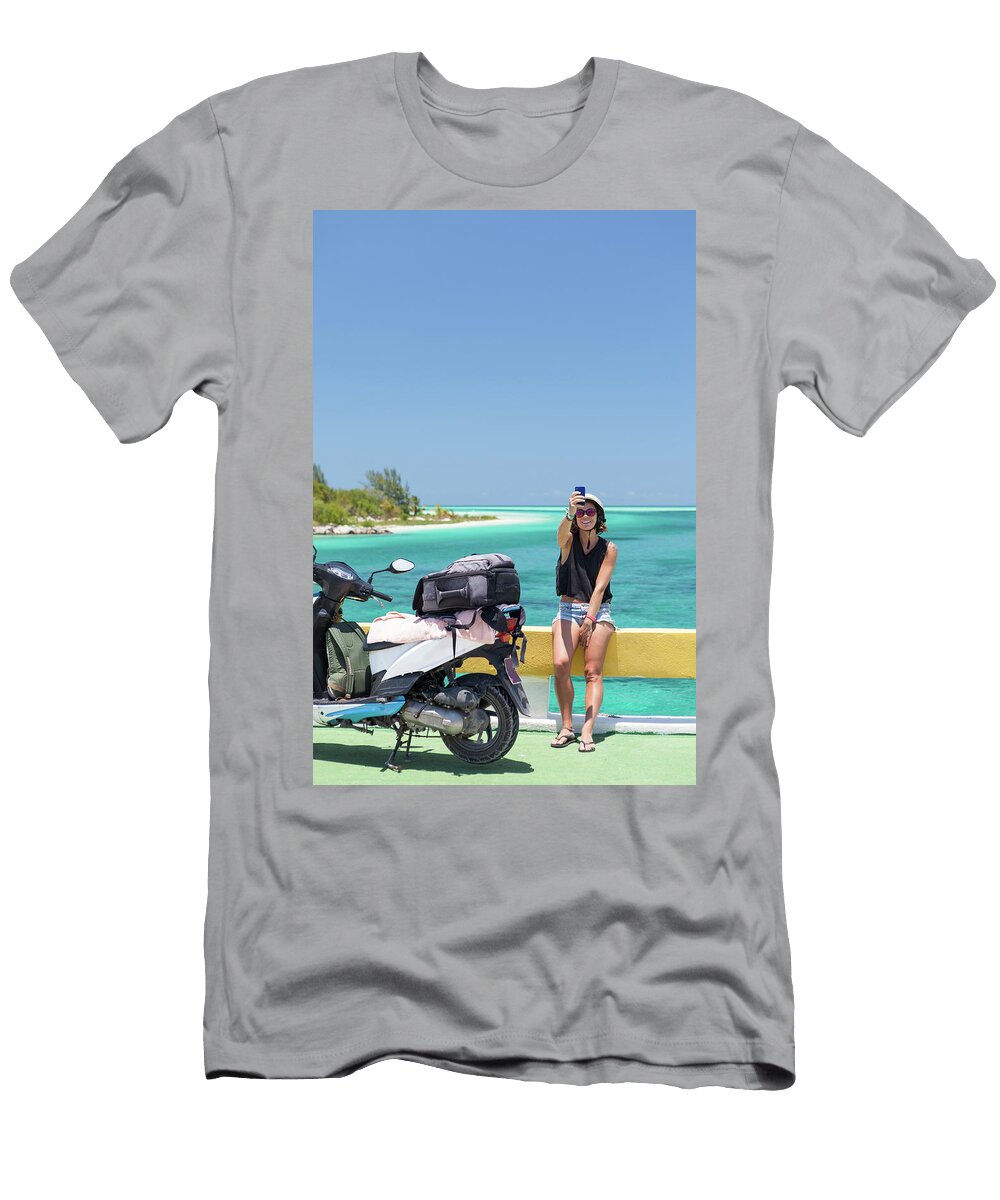 Western Tourist Girl Wearing a Scooter Mauro Ladu T-Shirt