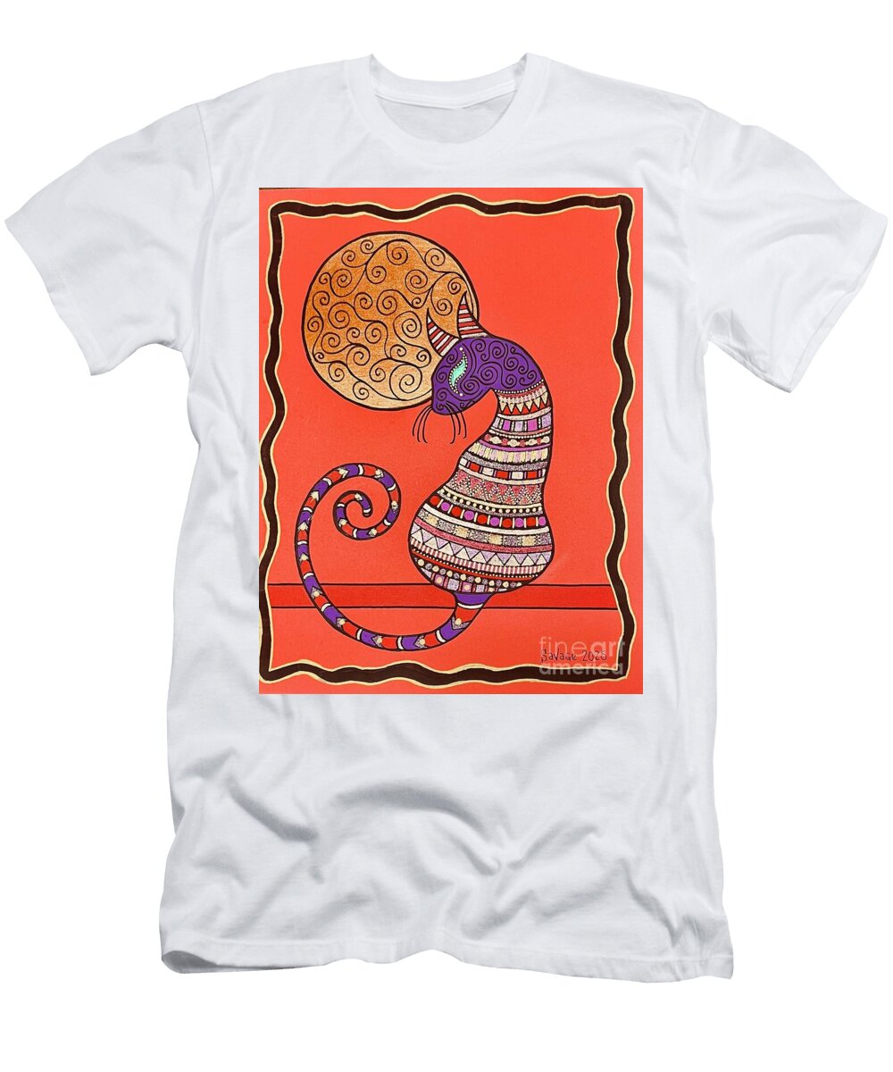 Whimsical Cat Under Swirling Moon Annastaysia Savage T-Shirt