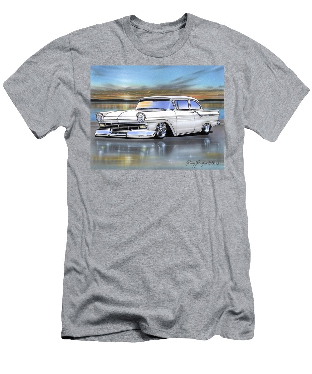 White 57 Ford Custom Sedan Parry Johnson T-Shirt