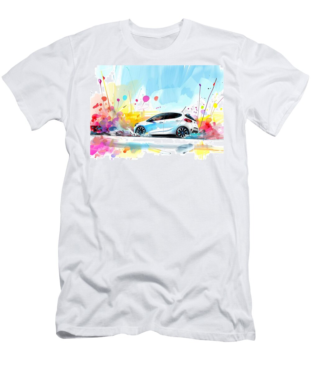 White Car in a Splash of Color Modern Automotive Design Kari Goldfalse T-Shirt