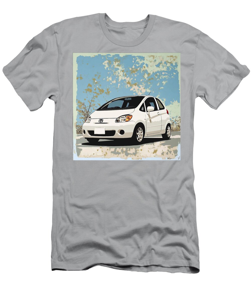 White Car Modern Design Honda Fit 2001 Japan Hatchback Jdm Car Vintage Abstract Art Grayson Sheppard T-Shirt