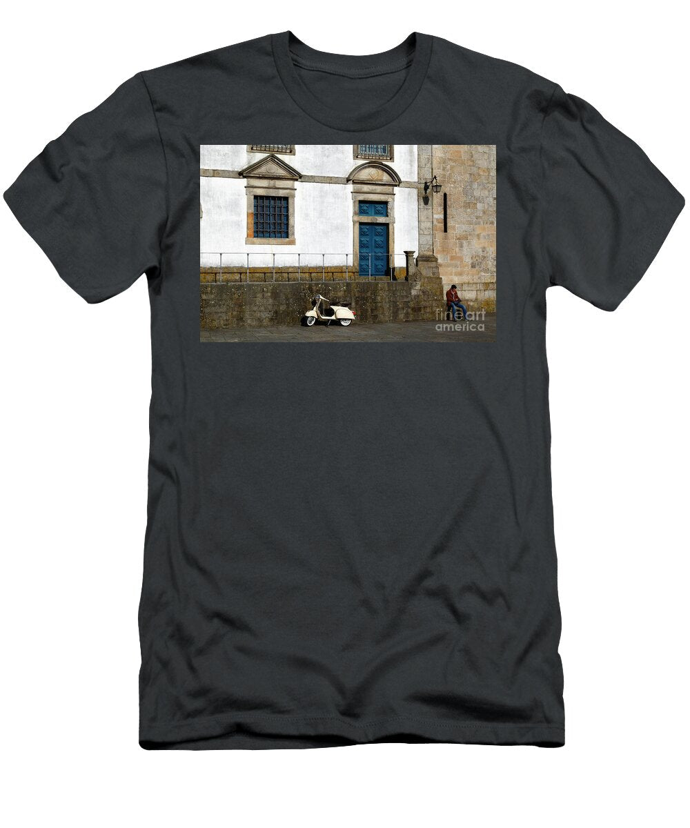 White Motor Scooter Outside the Treasury Museum Porto Portugal James Brunker T-Shirt