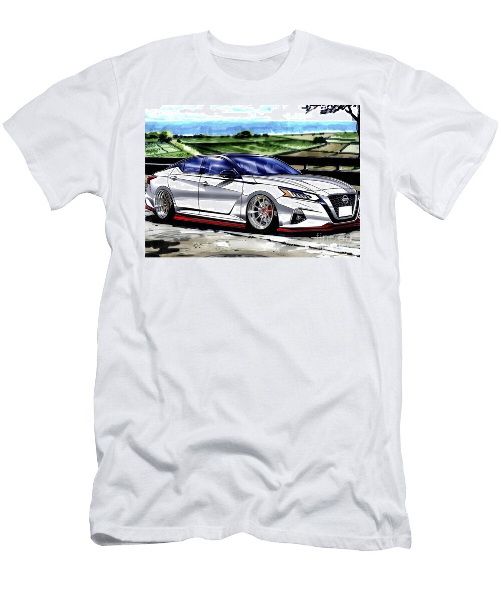 White Nissan Altima Custom Car Illustration Destiney Sullivan T-Shirt