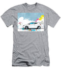 White Sports Car Illustration with Abstract Watercolor Background Kari Goldfalse T-Shirt