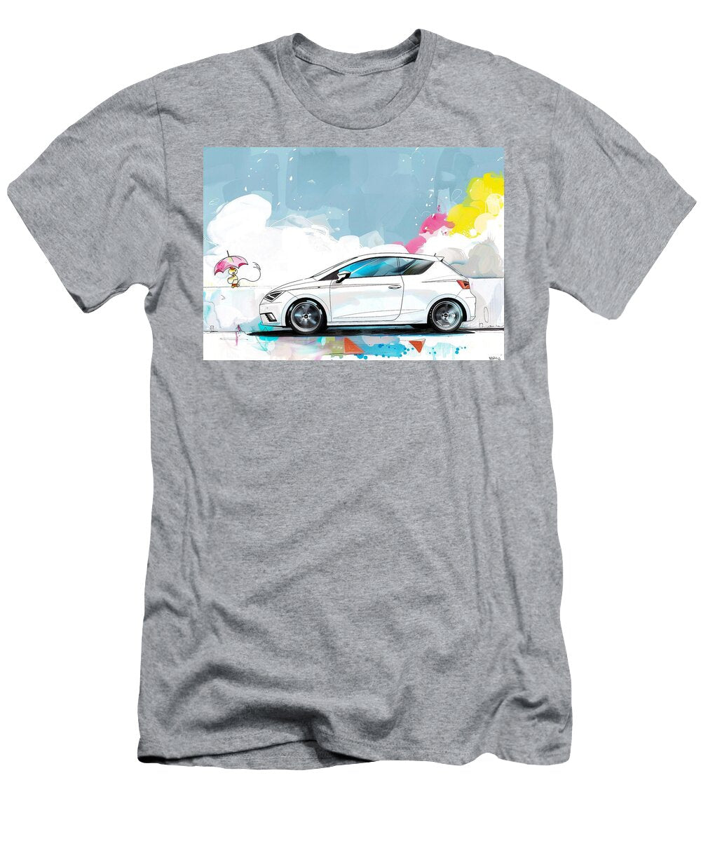 White Sports Car Illustration with Abstract Watercolor Background Kari Goldfalse T-Shirt