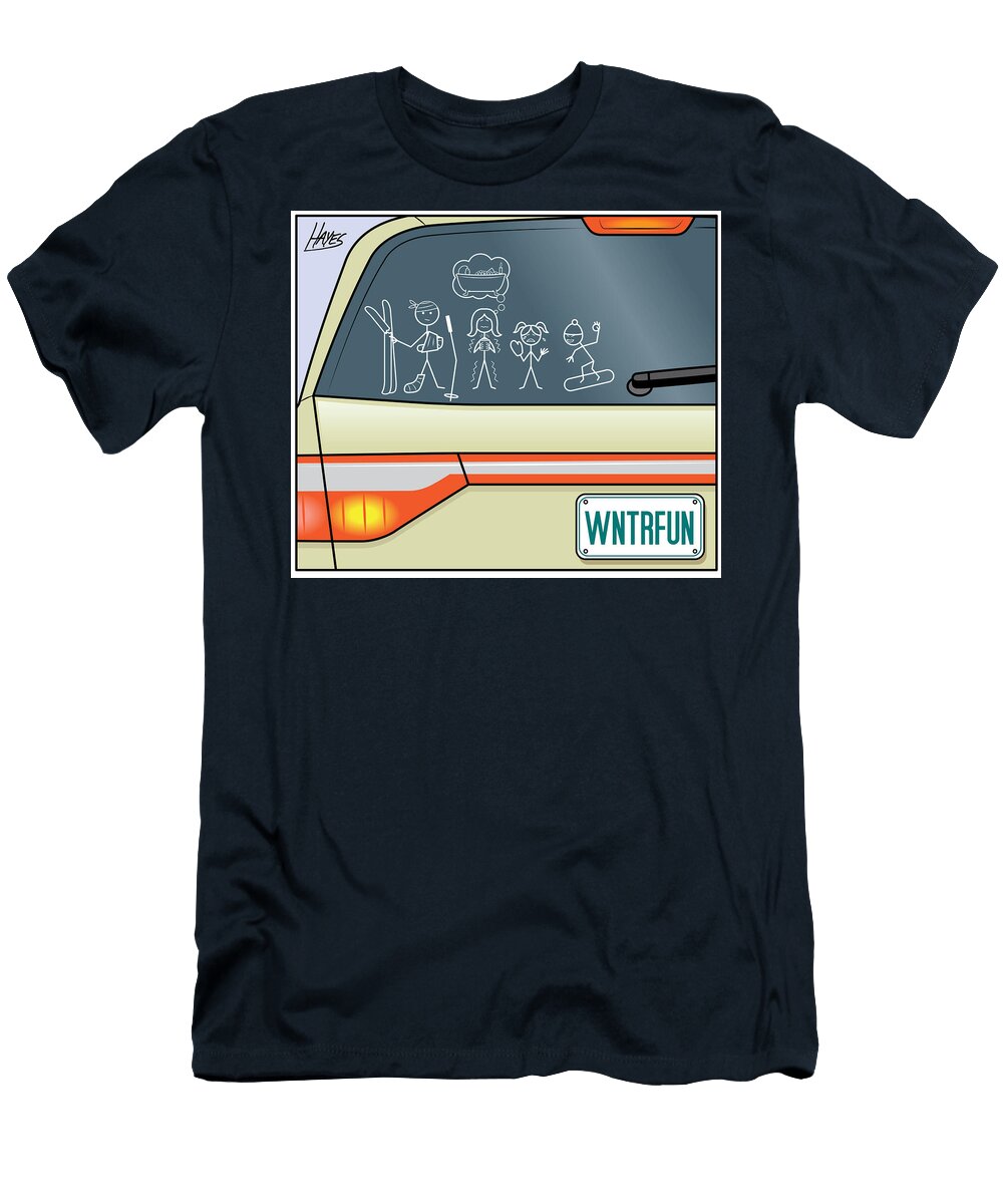 Winter Sports Family Stickers on Minivan Window Colin Hayes T-Shirt