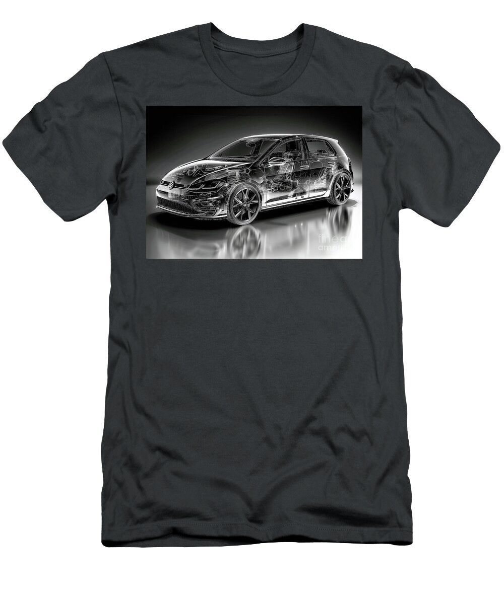 Wireframe Rendering of a Modern Hatchback Volkswagen Golf Car Lowell Harann T-Shirt
