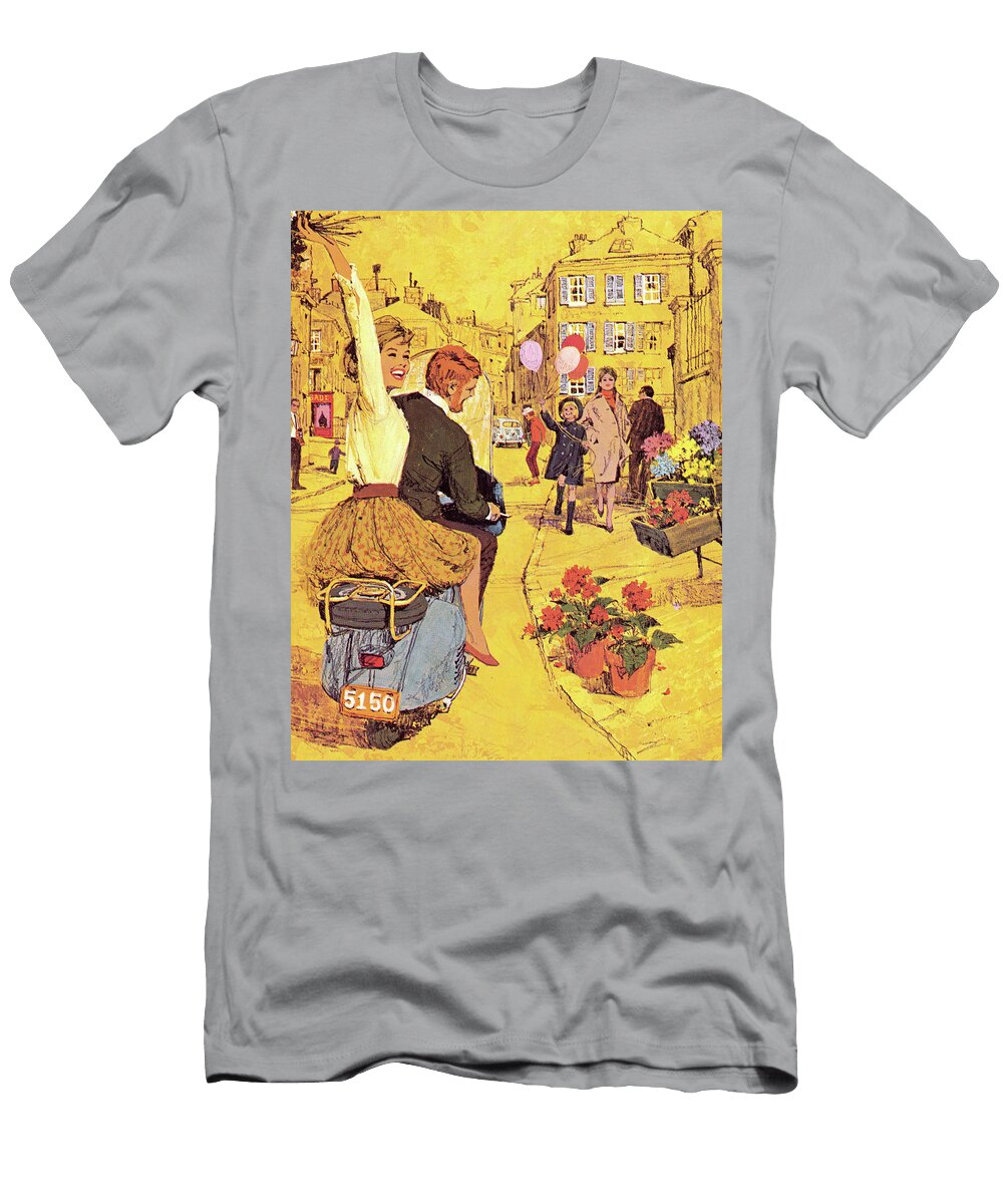 Woman on the Back of Scooter Csa Images T-Shirt