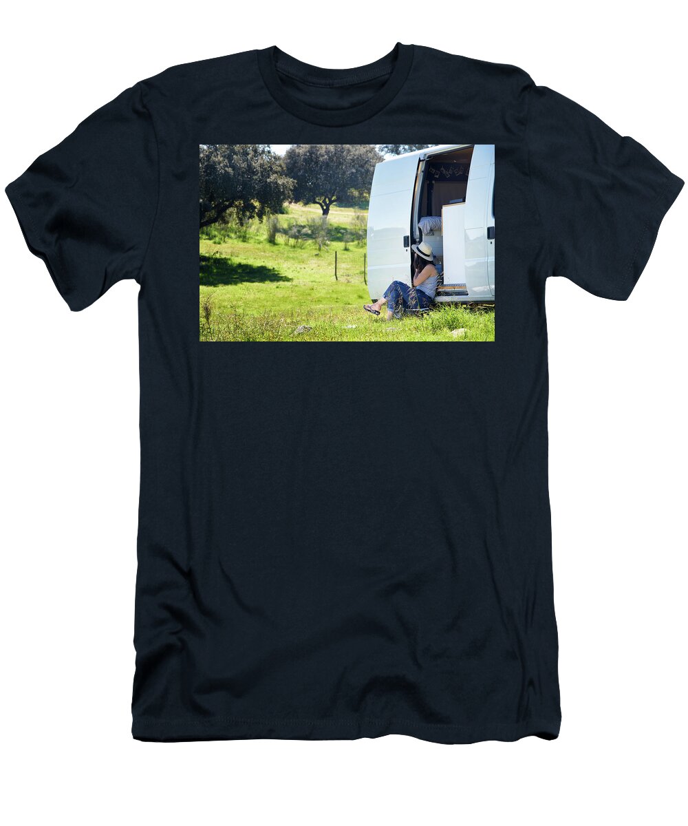 Woman Traveler Vanlifer Living Vanlife in Alentejo Portugal Luis Pina T-Shirt