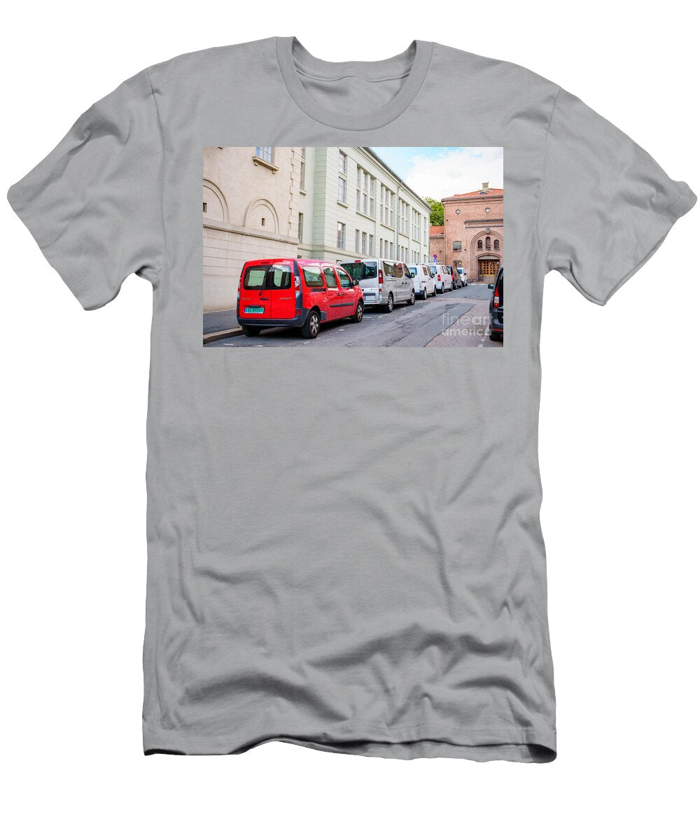 Work Vans Parked At Downtown Oslo Norway Felix Mizioznikov T-Shirt