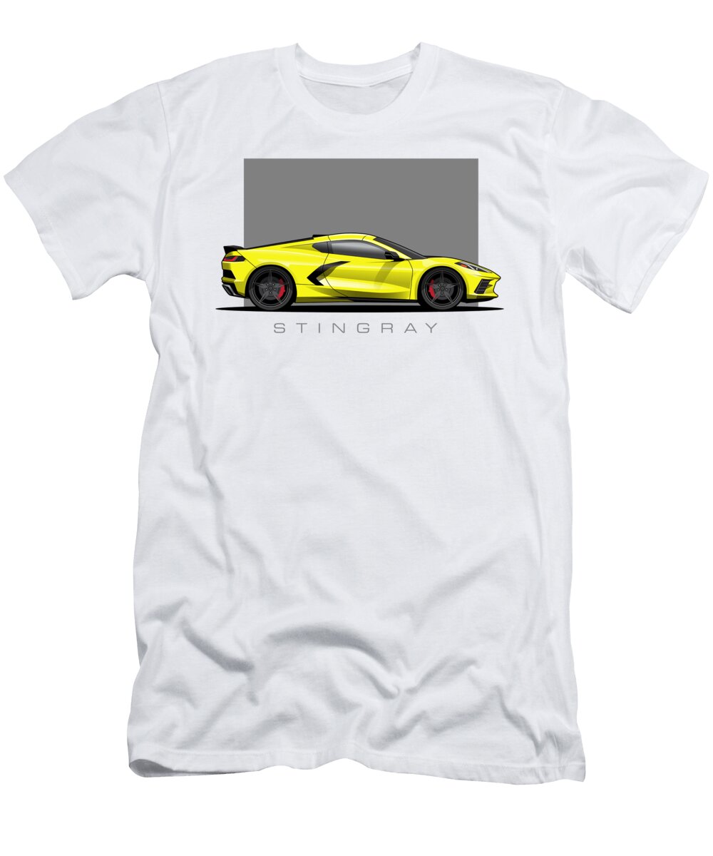 Yellow Corvette Stingray C8 Vector Illustration John Cassella T-Shirt