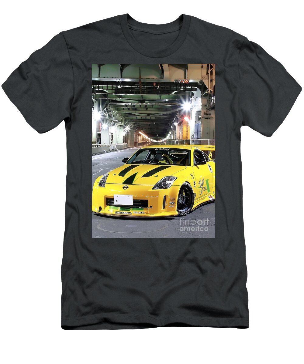 Yellow Nissan 350z Modified Nissan 350z Car Underpass Night Photography Lowell Harann T-Shirt
