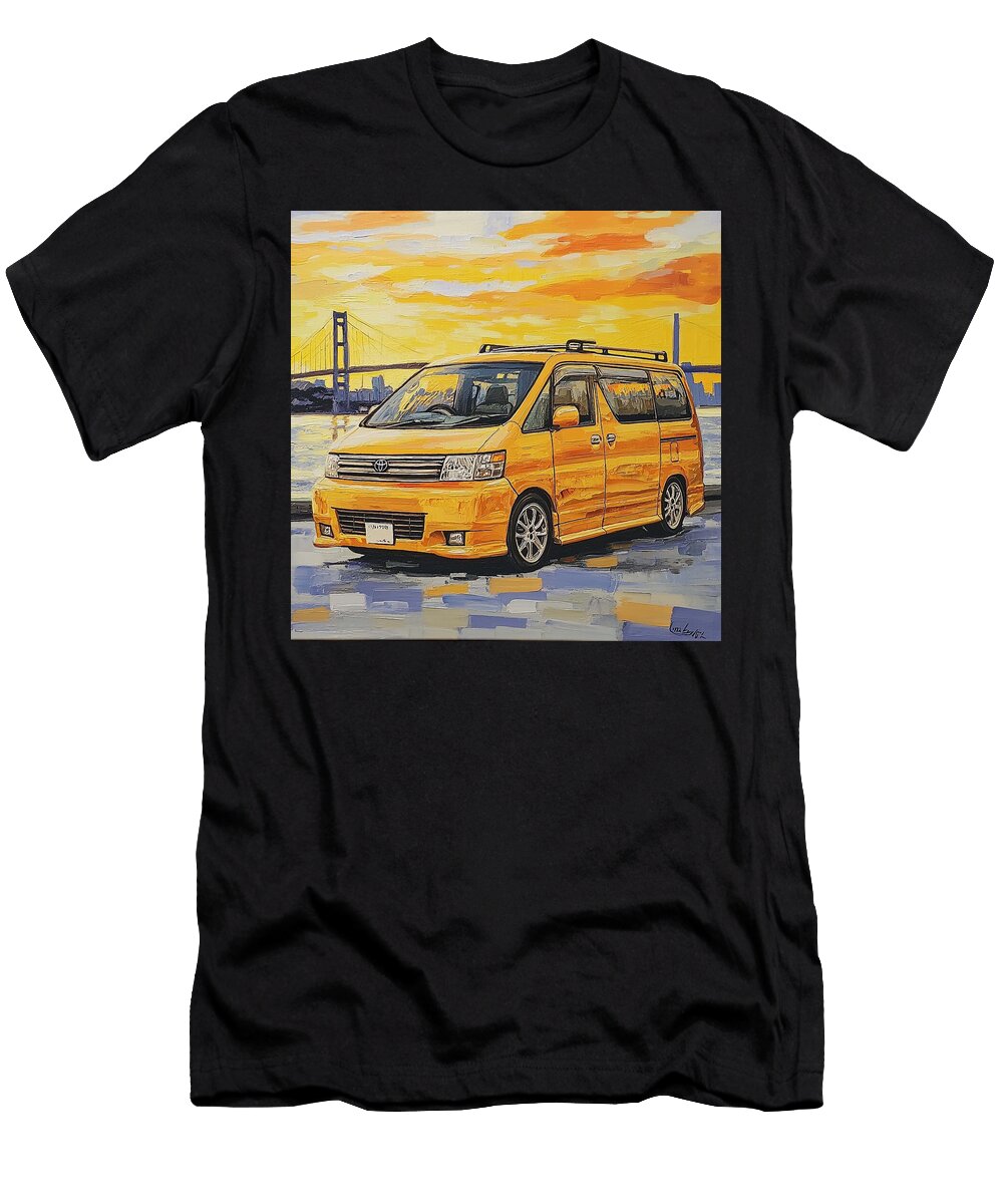 Yellow Van By the Bridge Urban Landscape Toyota Vellfire 2002 Japan Minivan Jdm Car Sunset Vibe Yell Grayson Sheppard T-Shirt