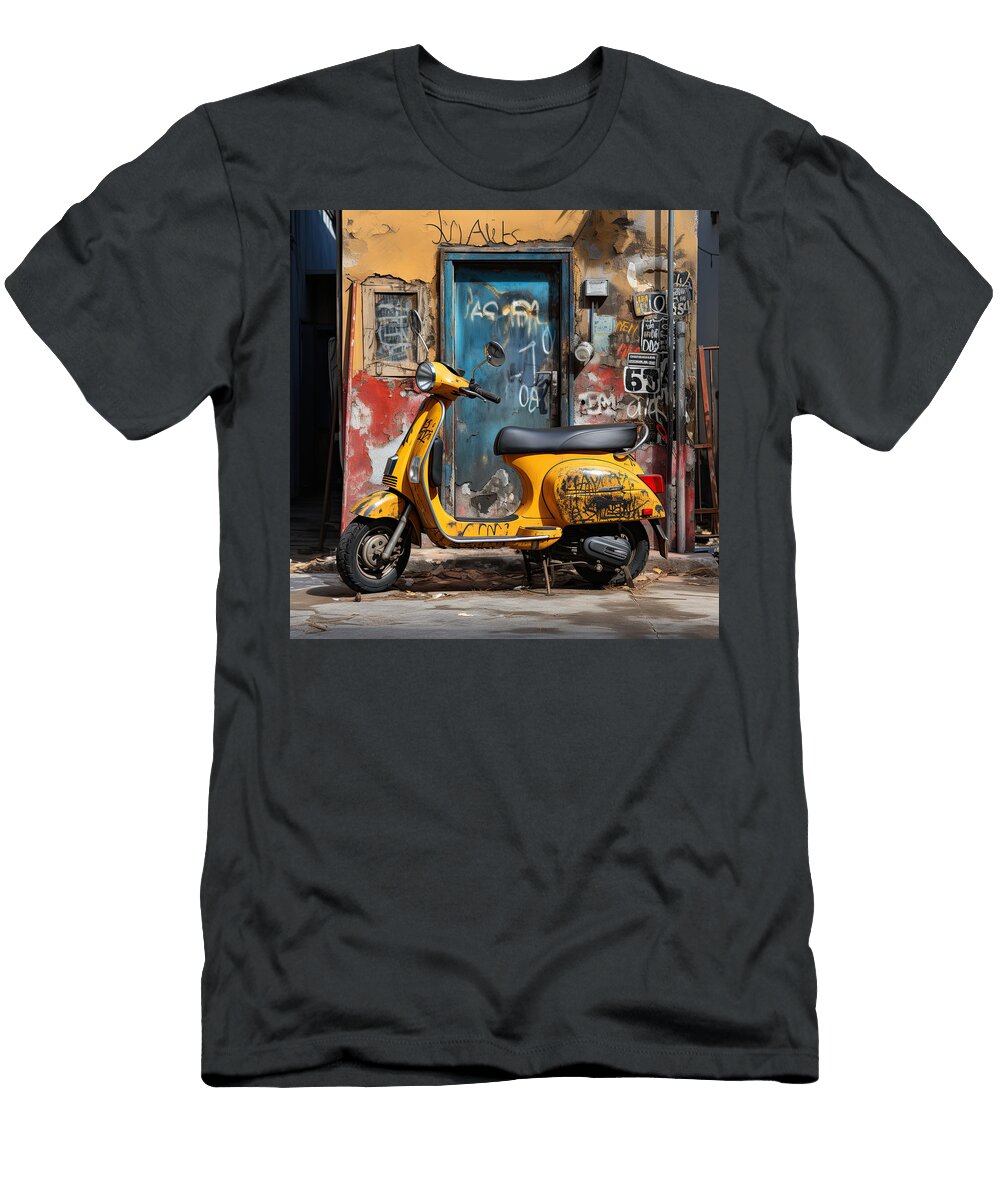 Yellow Vespa Italian Scooter N020 Edit Voros T-Shirt