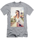 Young Smiling Woman on Scooter with Sunglasses and Braid Hair Michael Dechev T-Shirt